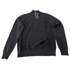 5-55 QI CASHMERE Men's Flecked 1/4 Zip Henley Pullover Sweater Gray Small